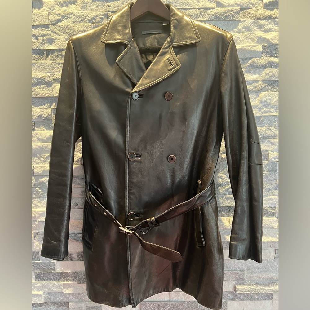 John Varvatos designer genuine leather jacket / trench coat